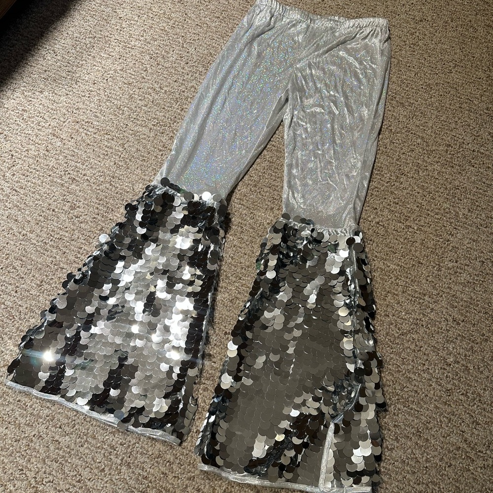 3/$24 Women’s Shiny Sequin Bellbottom Costume Pants - Picture 2 of 6
